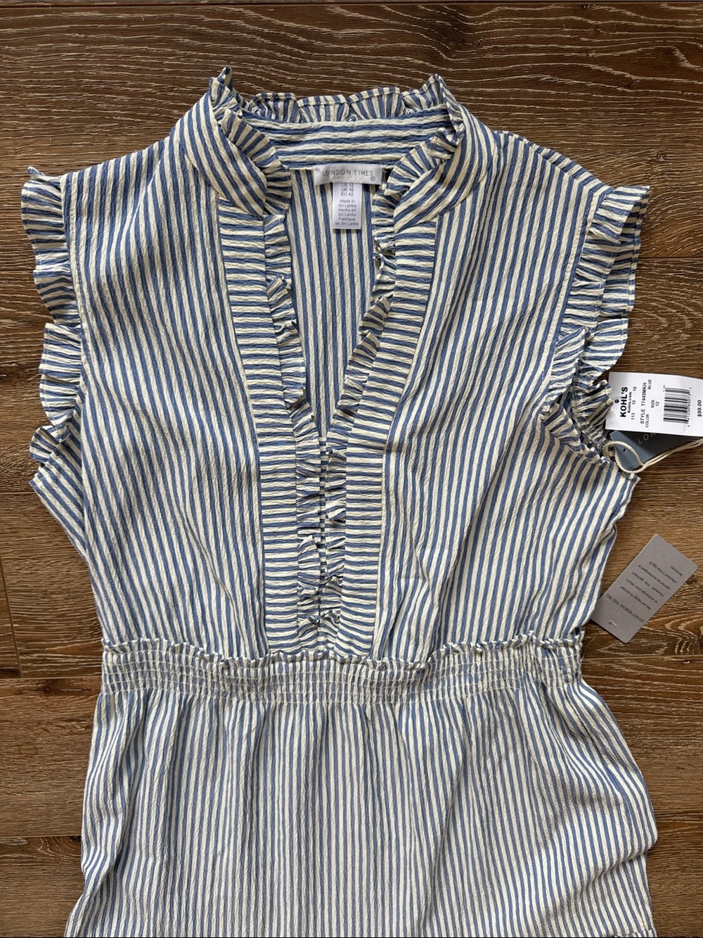 London Times White & Blue Striped Ruffle Tiered Maxi Dress Size: 12 - Picture 4 of 10